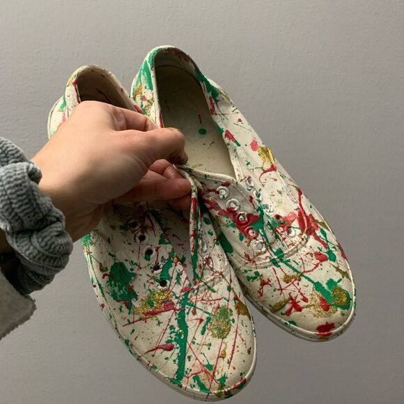 Christmas Vans Classics Sneakers Paint Splatter Christmas DIY Red Green Size 8 - Picture 11 of 13